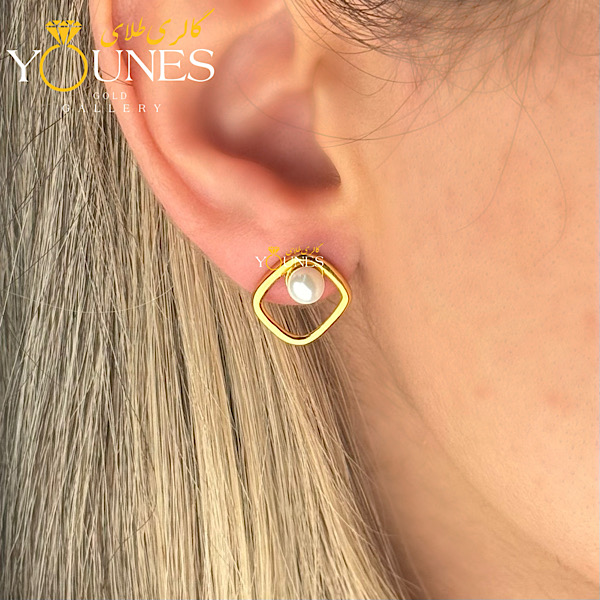 گوشواره طلا میخی مربعی مروارید دار